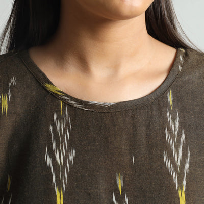 Brown - Pochampally Ikat Weave Cotton Dress