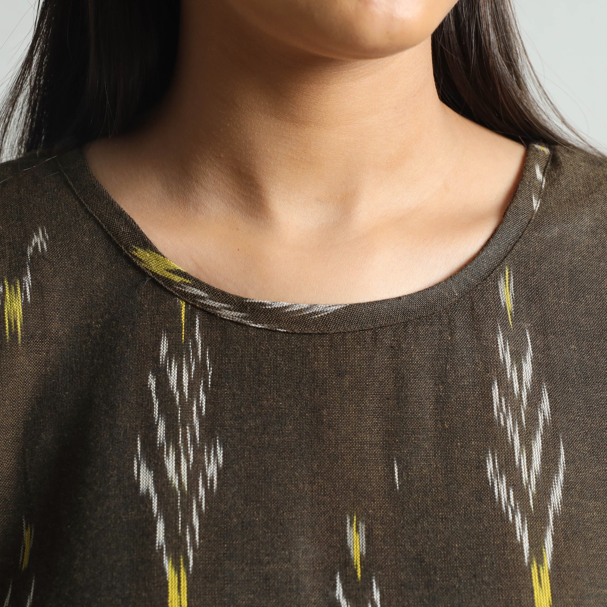 Brown - Pochampally Ikat Weave Cotton Dress