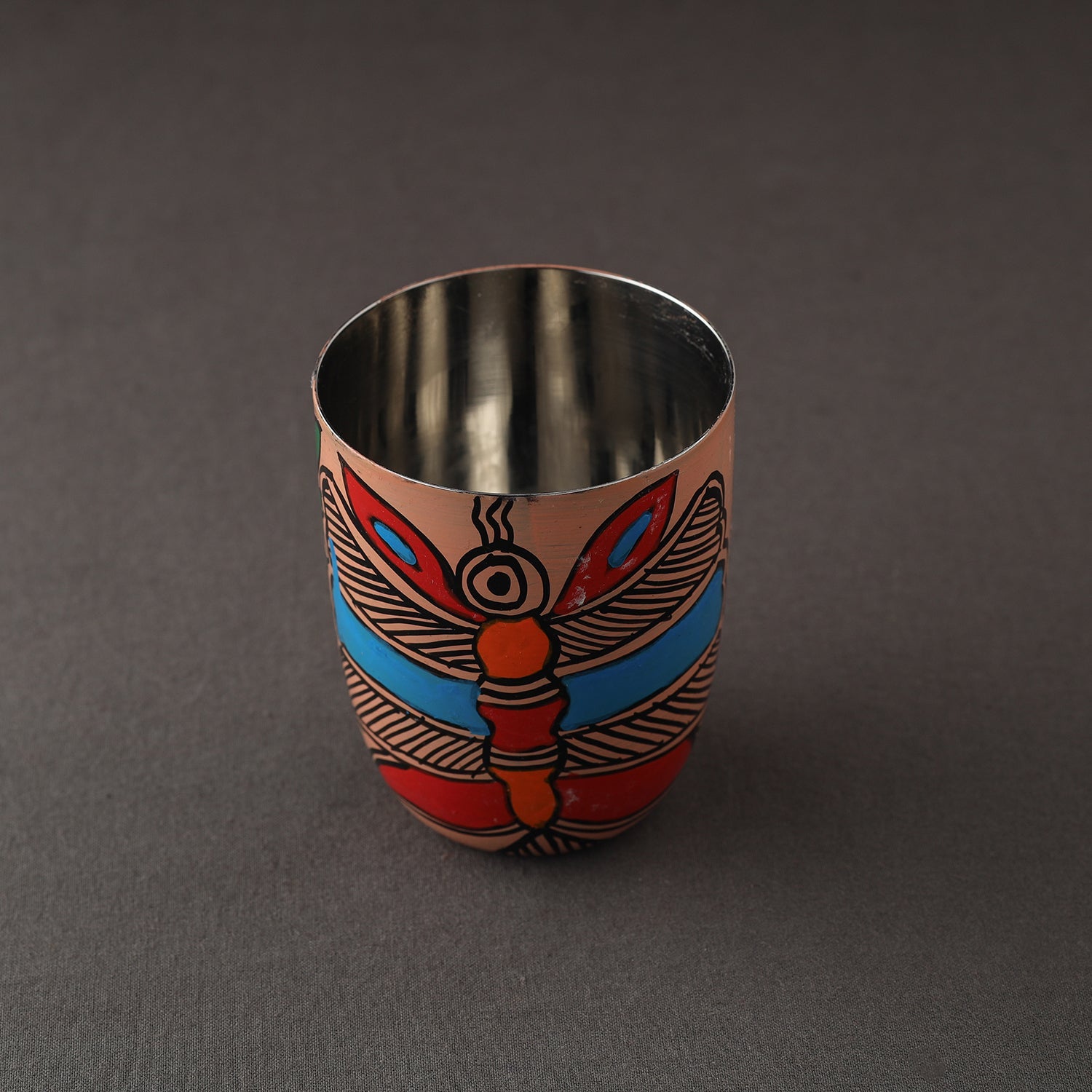 Brown - Godna Madhubani Handpainted Stainless Steel Glass