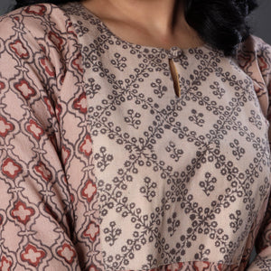 Beige - Handwoven Wool Pedana Kalamkari Print Kurta