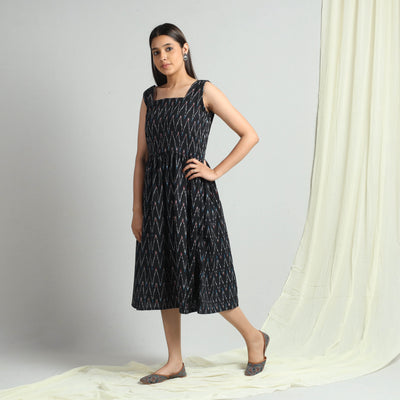 Black - Pochampally Ikat Weave Cotton Dress