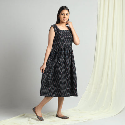 Black - Pochampally Ikat Weave Cotton Dress