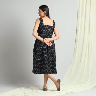 Black - Pochampally Ikat Weave Cotton Dress
