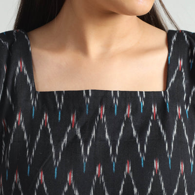 Black - Pochampally Ikat Weave Cotton Dress