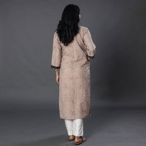 Beige - Handwoven Wool Pedana Kalamkari Print Kurta