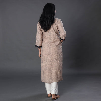 Beige - Handwoven Wool Pedana Kalamkari Print Kurta