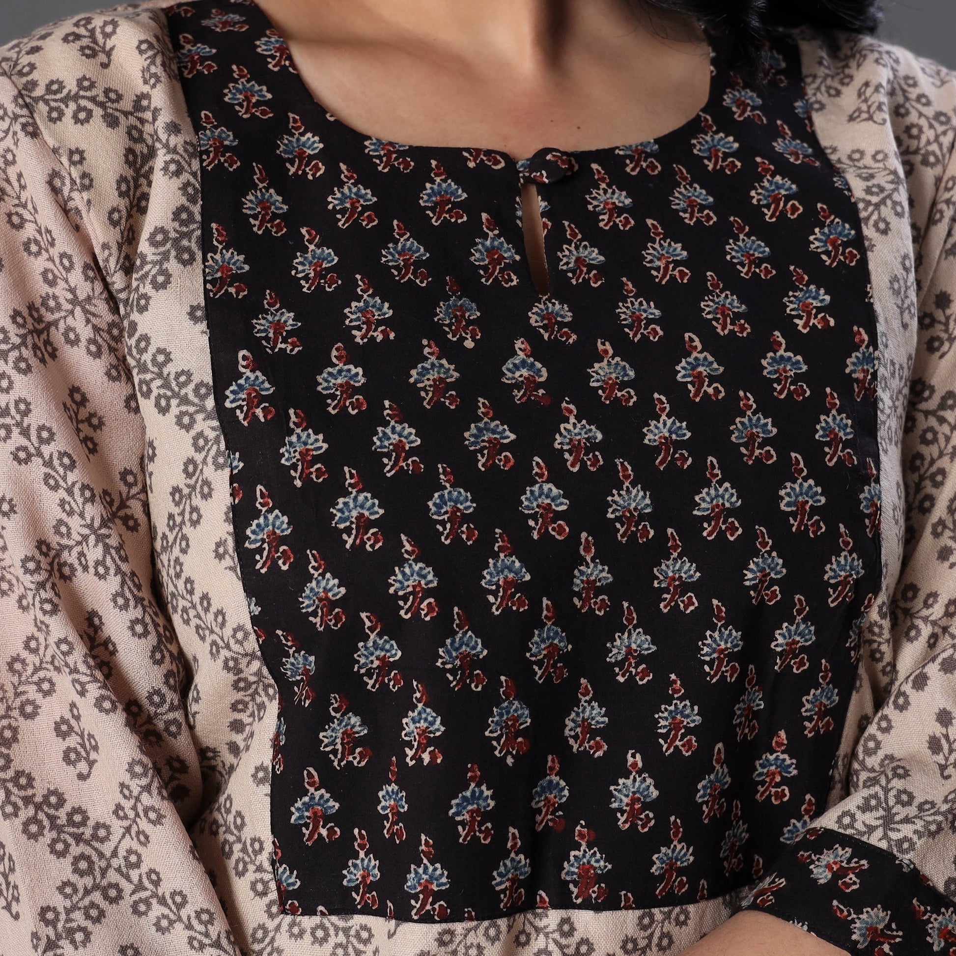 Beige - Handwoven Wool Pedana Kalamkari Block Print Kurta