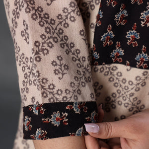 Beige - Handwoven Wool Pedana Kalamkari Block Print Kurta