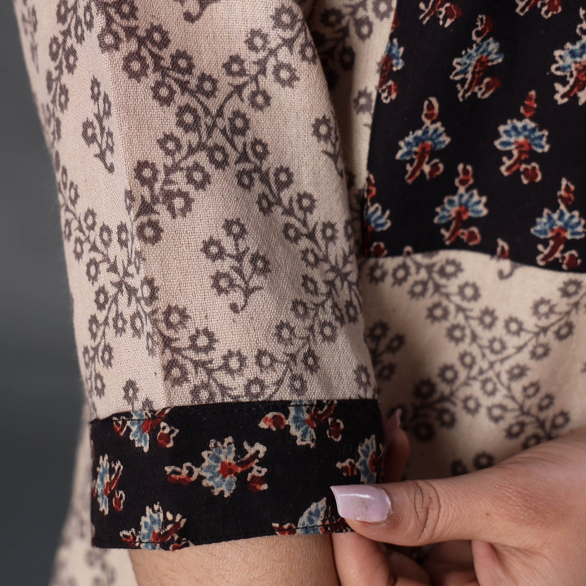 Beige - Handwoven Wool Pedana Kalamkari Block Print Kurta