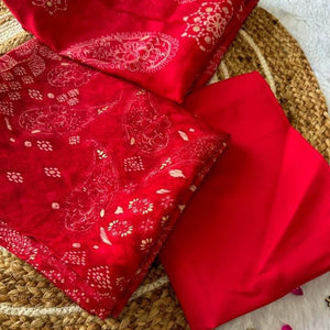 Red rayon unstiched fabric #21