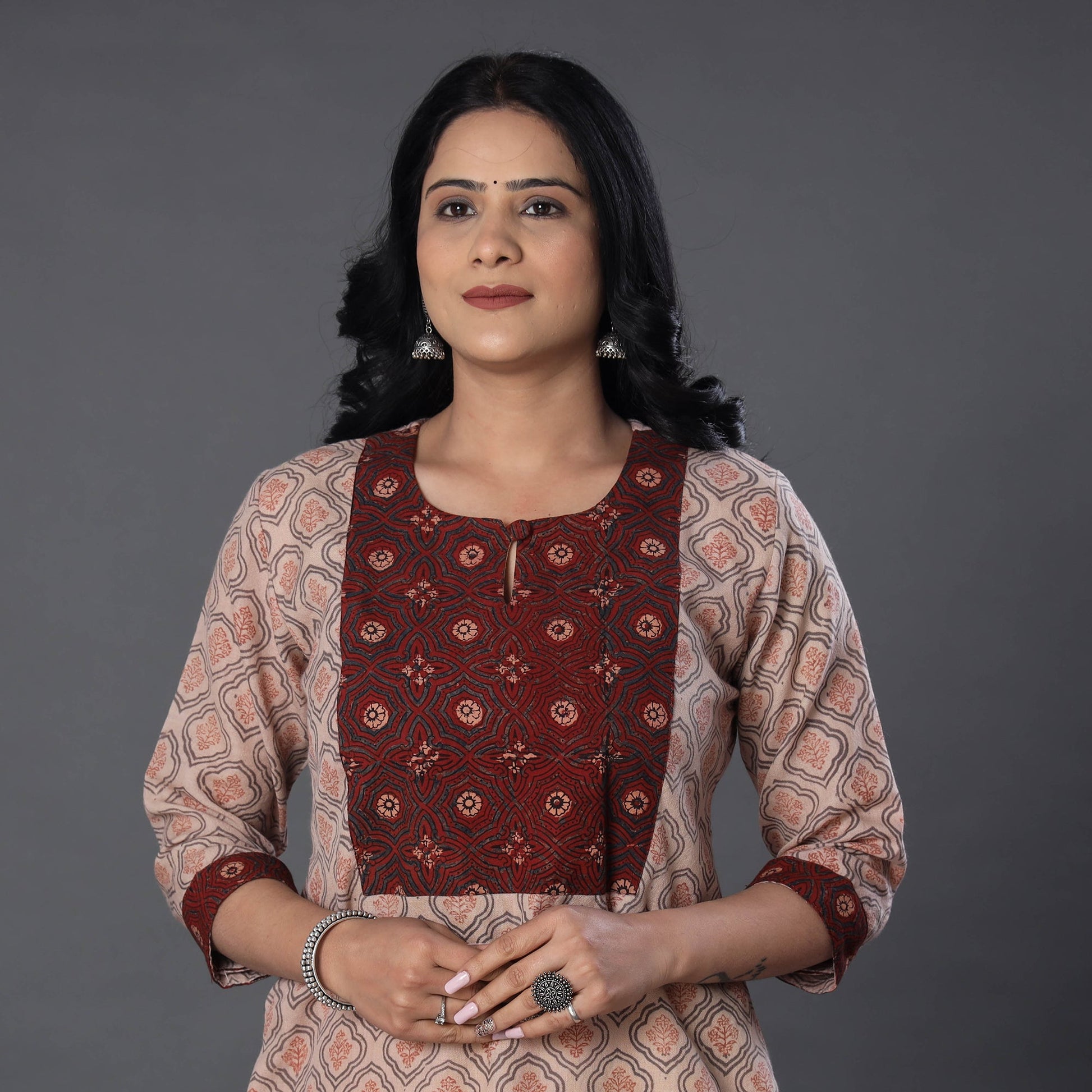 Beige - Handwoven Wool Pedana Kalamkari Print Kurta