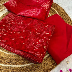 Red rayon unstiched fabric #21