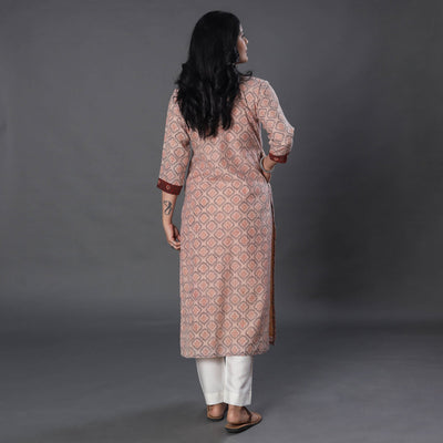 Beige - Handwoven Wool Pedana Kalamkari Print Kurta