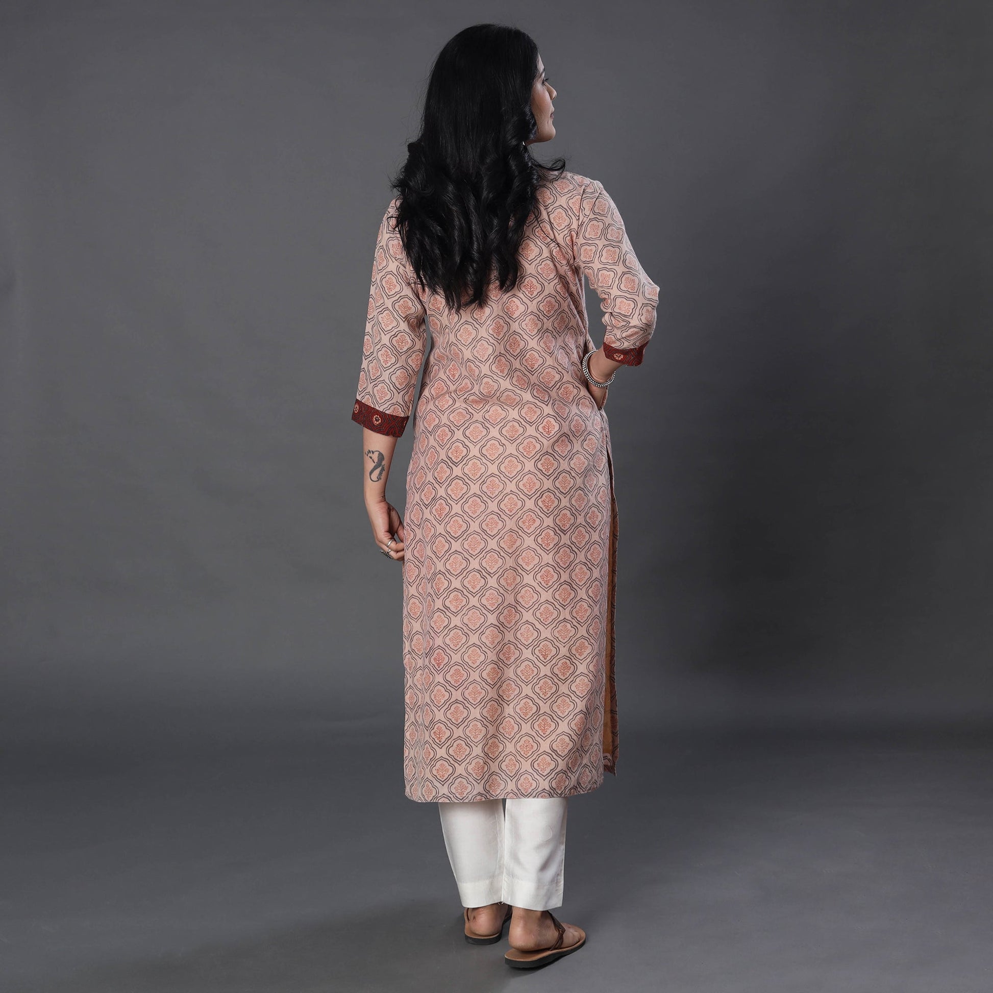 Beige - Handwoven Wool Pedana Kalamkari Print Kurta