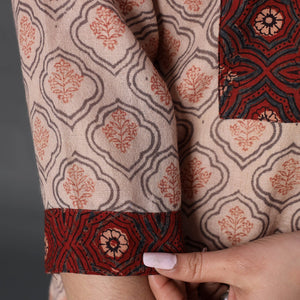 Beige - Handwoven Wool Pedana Kalamkari Print Kurta