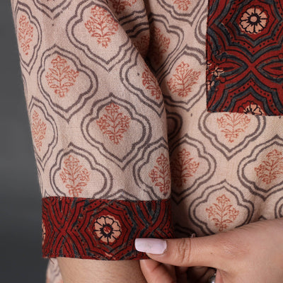 Beige - Handwoven Wool Pedana Kalamkari Print Kurta