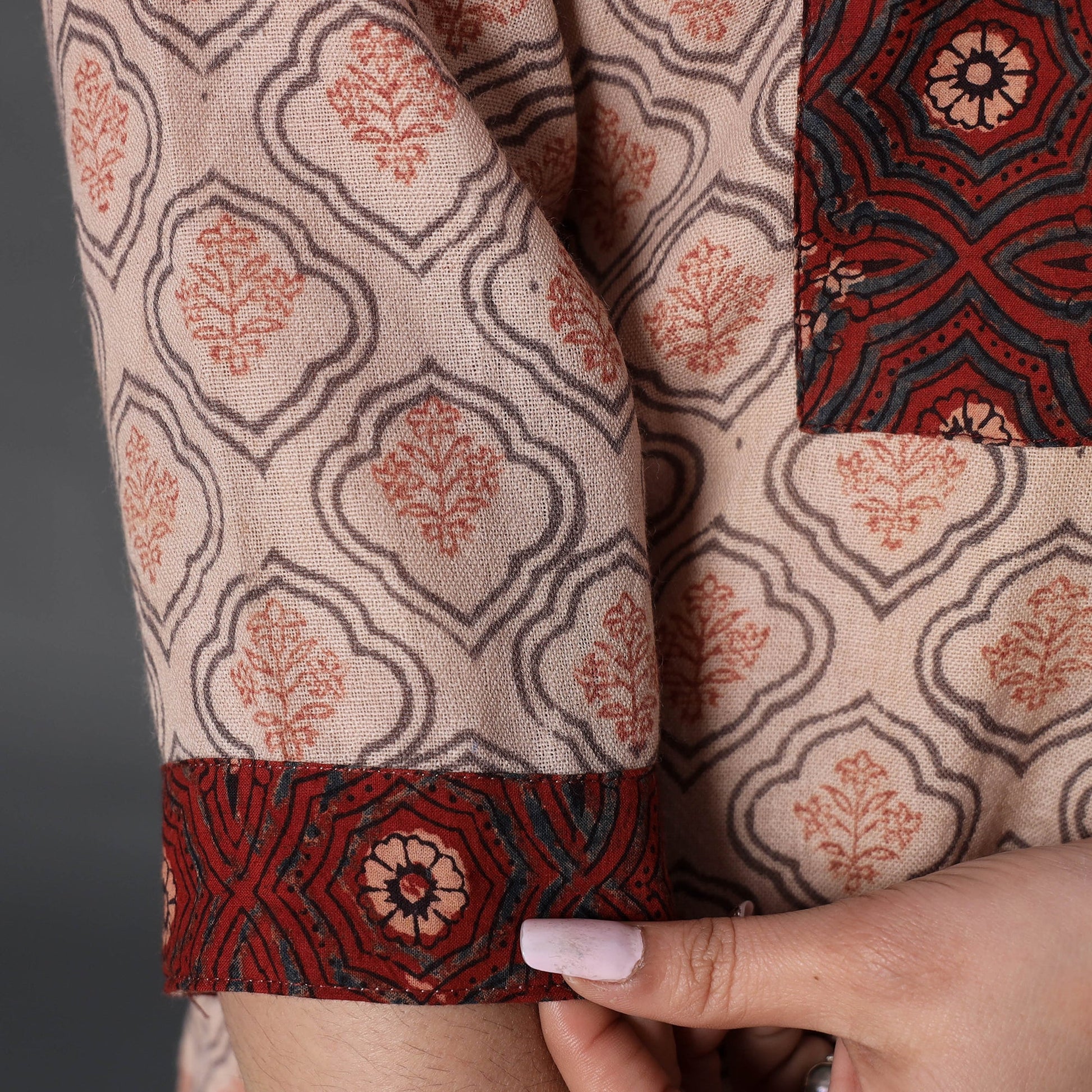 Beige - Handwoven Wool Pedana Kalamkari Print Kurta