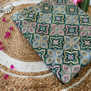 Green embroidered fabric #0005