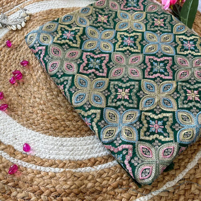 Green embroidered fabric #0005