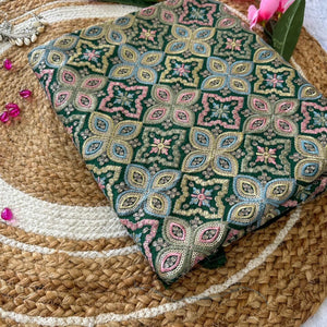 Green embroidered fabric #0005