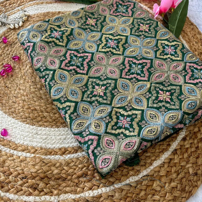 Green embroidered fabric #0005