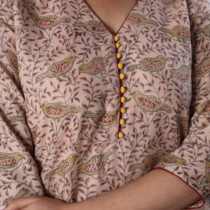 Beige - Handwoven Wool Pedana Kalamkari Print Kurta