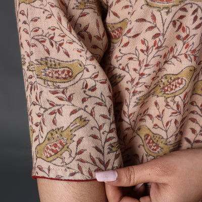 Beige - Handwoven Wool Pedana Kalamkari Print Kurta