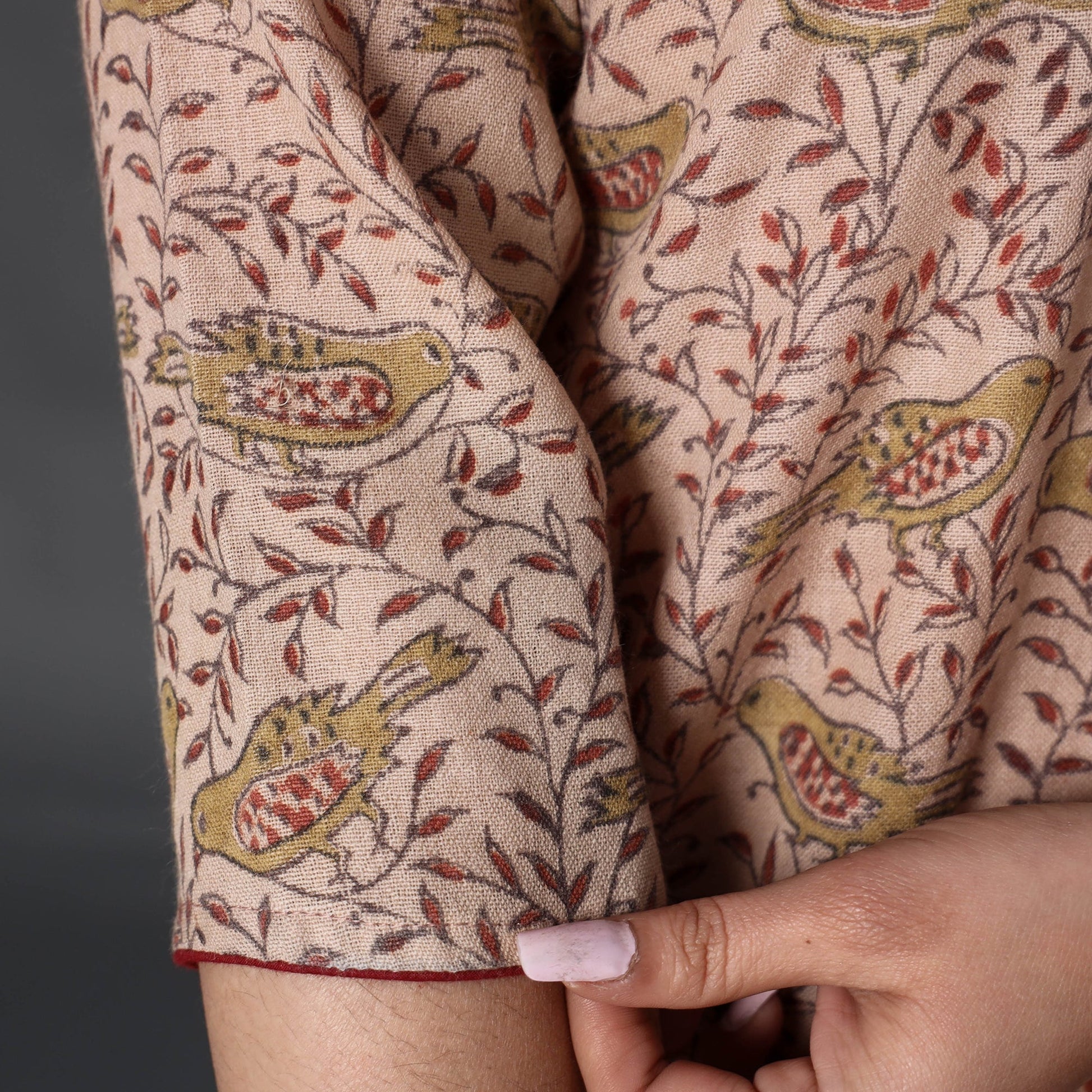 Beige - Handwoven Wool Pedana Kalamkari Print Kurta
