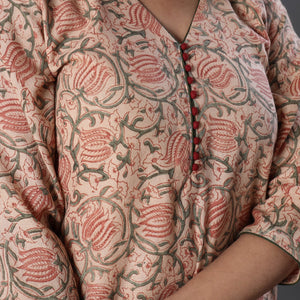 Beige - Handwoven Wool Pedana Kalamkari Print Kurta