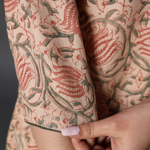 Beige - Handwoven Wool Pedana Kalamkari Print Kurta