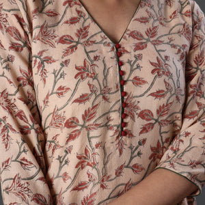 Beige - Handwoven Wool Pedana Kalamkari Print Kurta