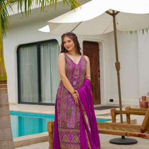 Isabella purple heavy embroidered suit