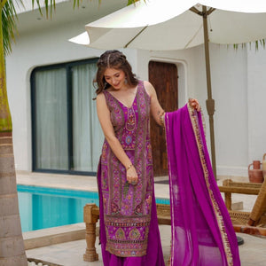 Isabella purple heavy embroidered suit