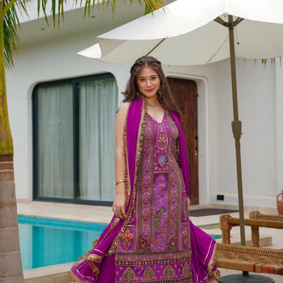 Isabella purple heavy embroidered suit