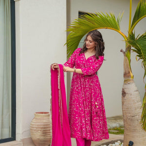 Ocean pink heavy embroidered set