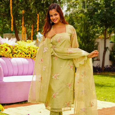 VERDANT FLORAL ORGANZA SUIT SET