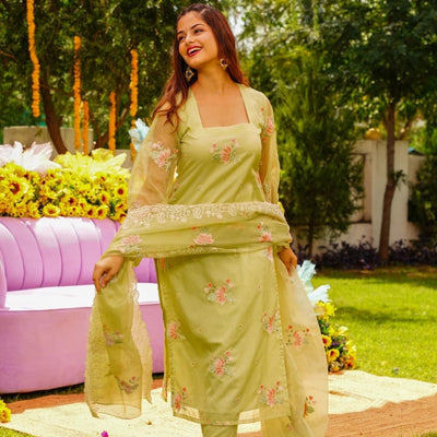 VERDANT FLORAL ORGANZA SUIT SET