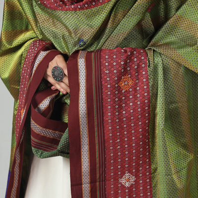 Green - Negi Kasuti Hand Embroidered Handloom Khun Dupatta