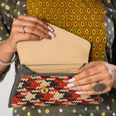 Beige - Sitalpati शीतल पाटी Grass Handwoven Sling Bag with Leather Flap