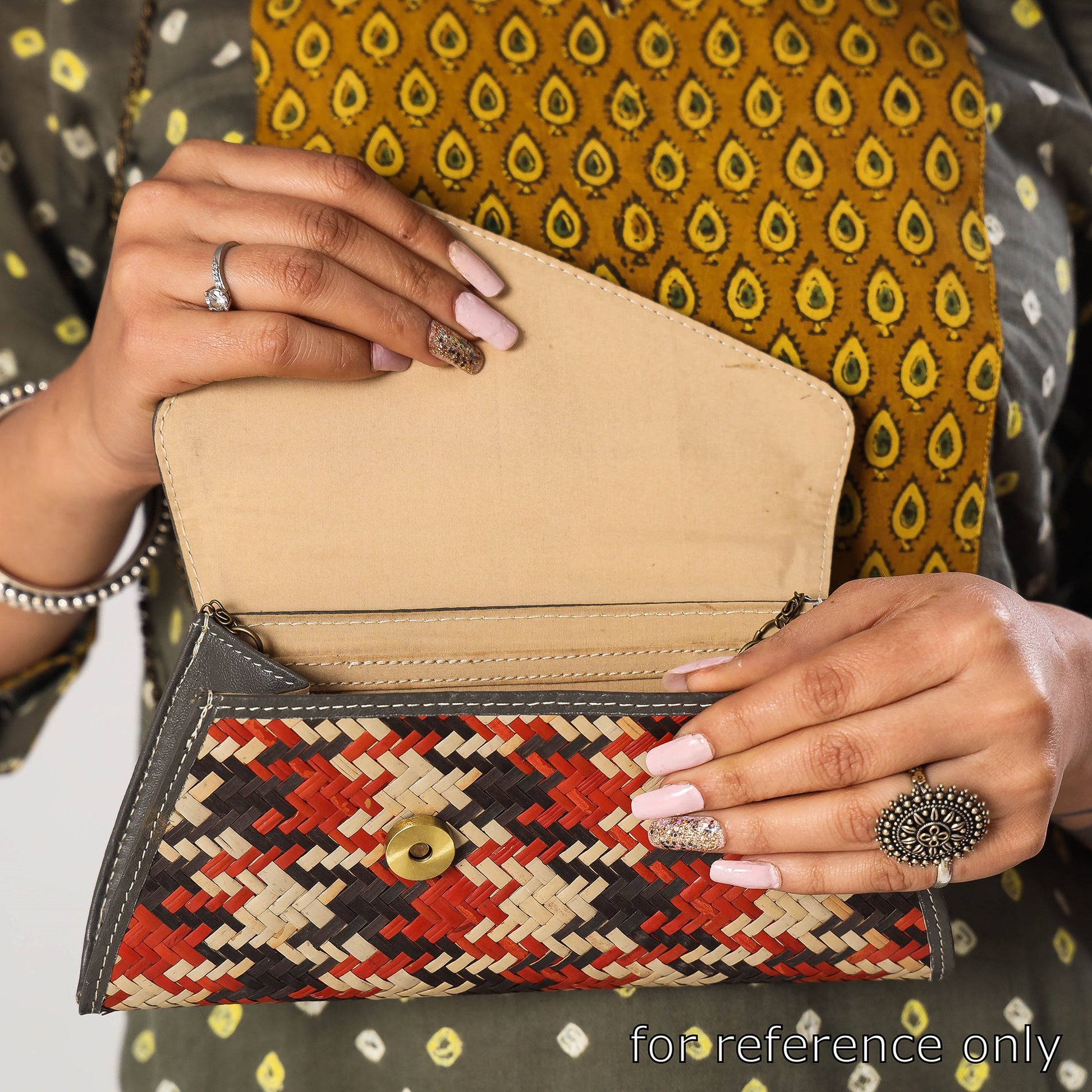 Beige - Sitalpati शीतल पाटी Grass Handwoven Sling Bag with Leather Flap