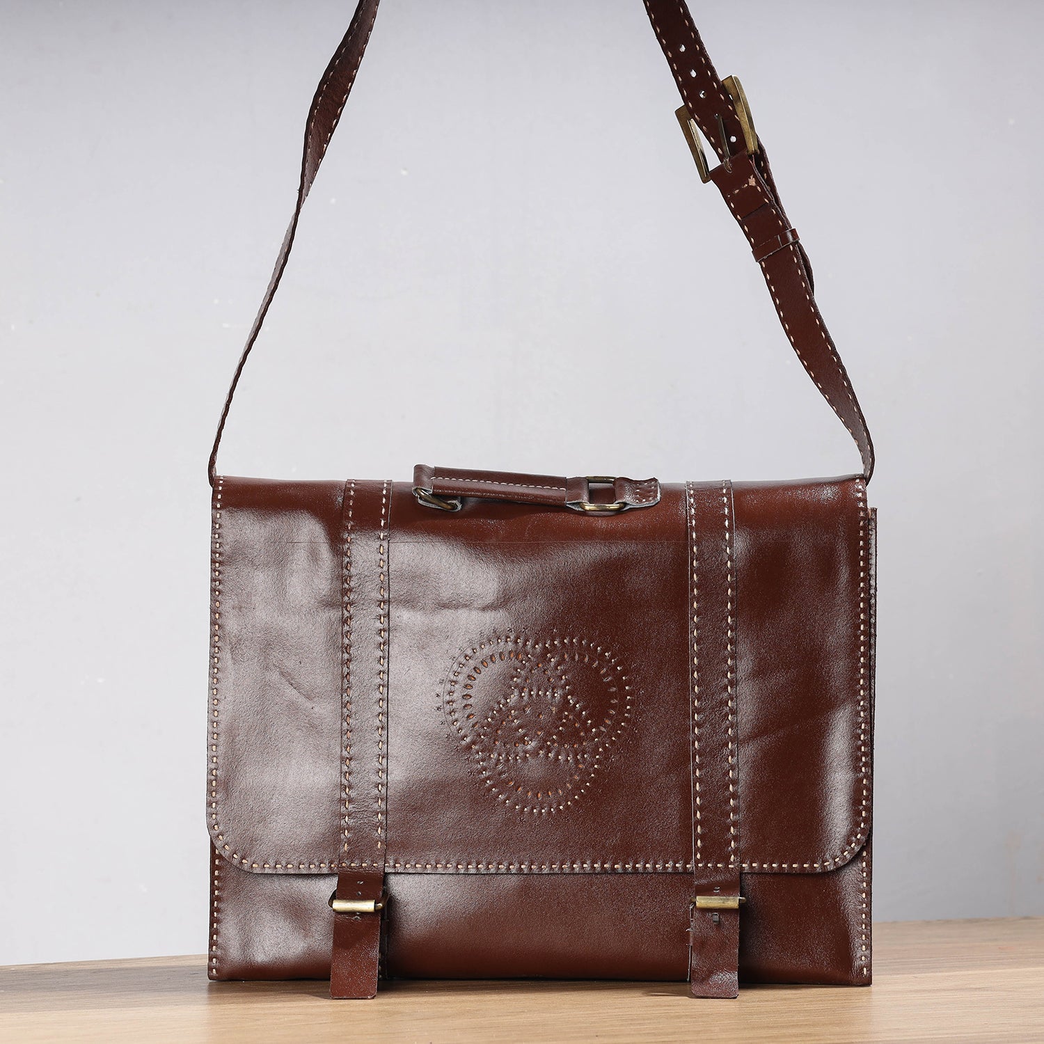 Brown - Handcrafted Kutch Leather Laptop Bag