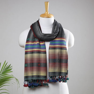 Black - Kutch Weave Pure Handloom Cotton Stole
