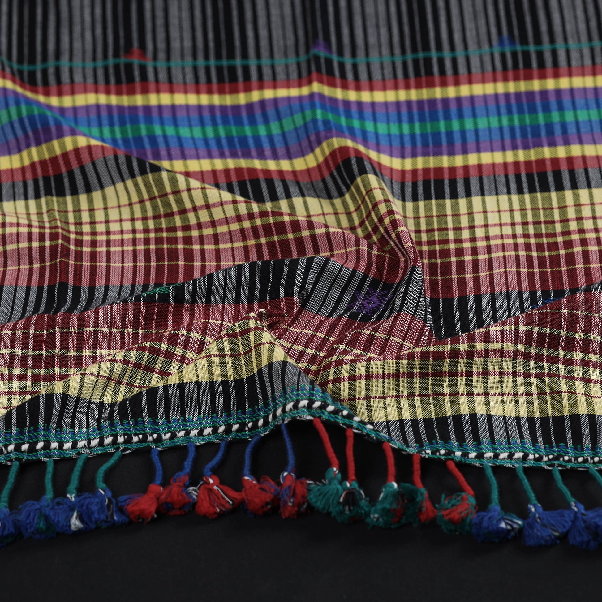 Black - Kutch Weave Pure Handloom Cotton Stole