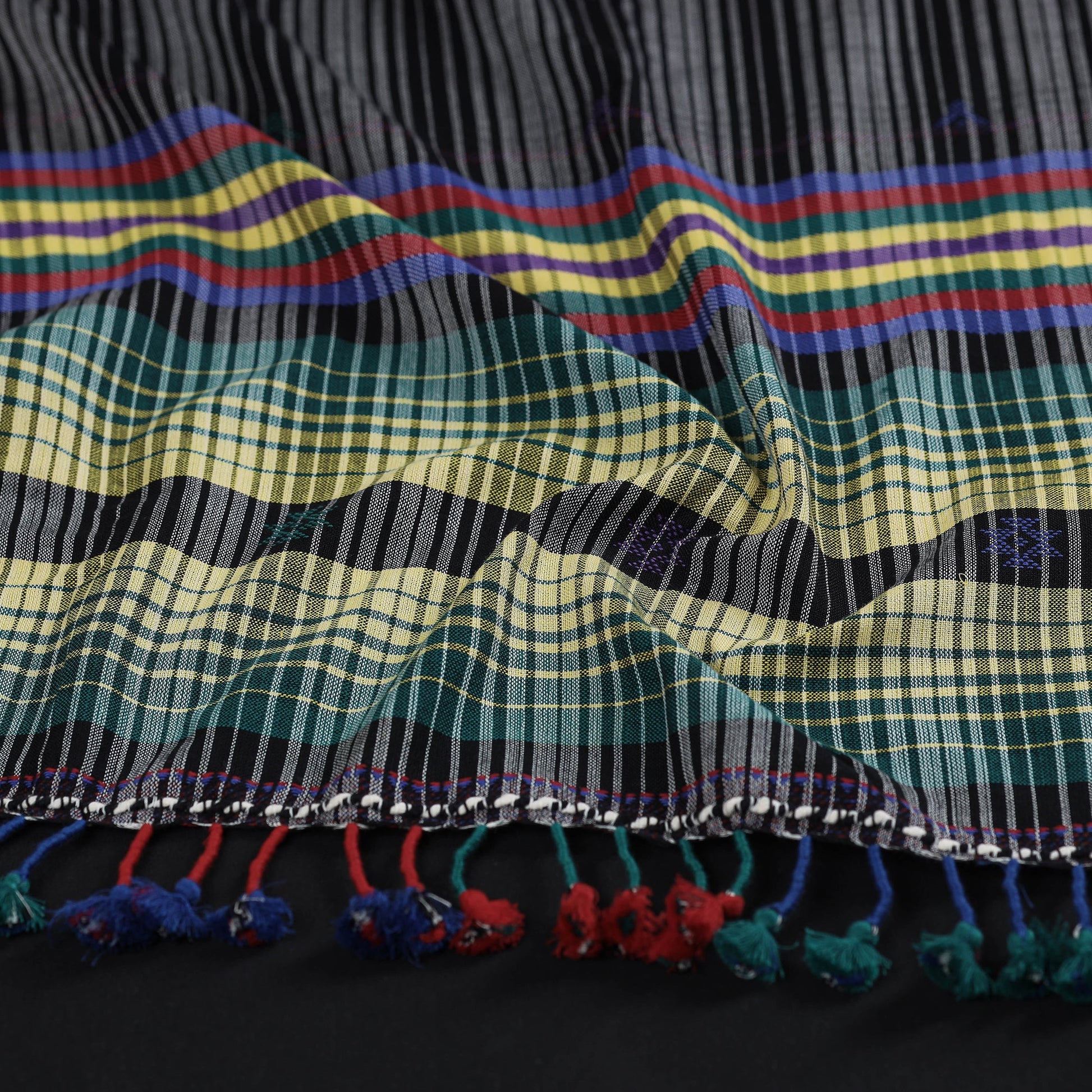 Black - Kutch Weave Pure Handloom Cotton Stole