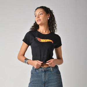 Hot mess graphic printed Black Crop Top baby tee