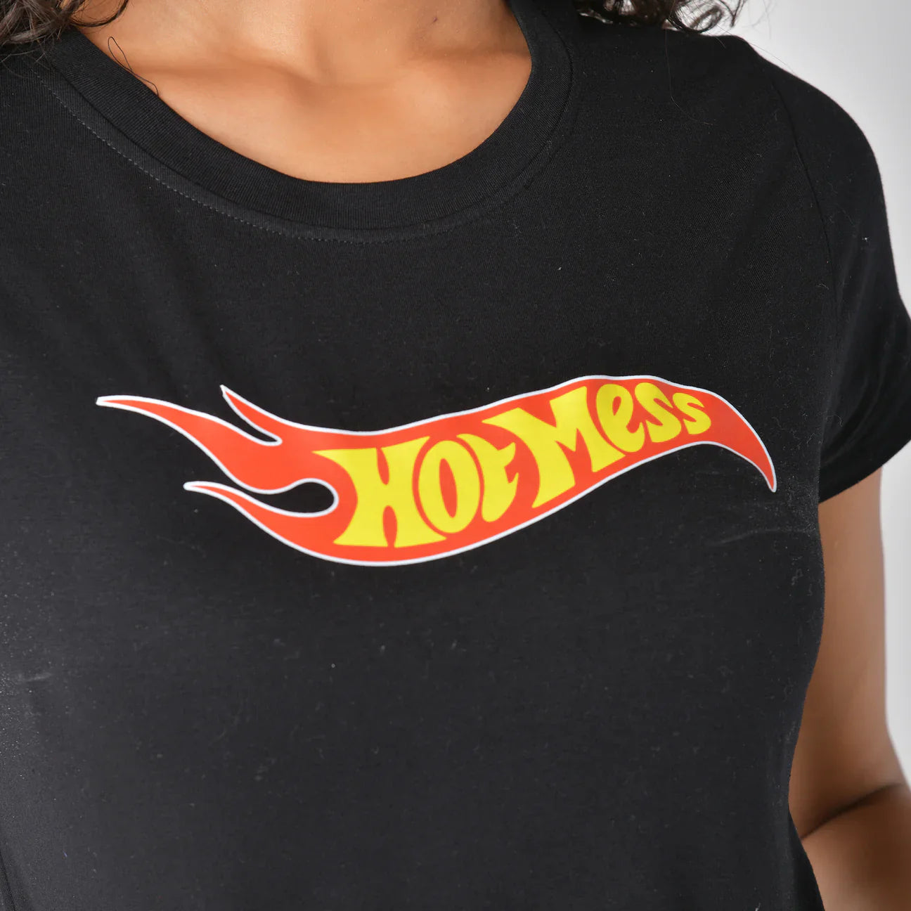 Hot mess graphic printed Black Crop Top baby tee