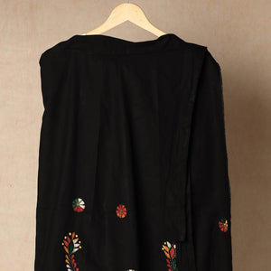 Black - Bengal Kantha Embroidery Cotton Wrap Around Skirt