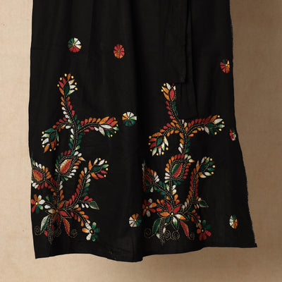Black - Bengal Kantha Embroidery Cotton Wrap Around Skirt