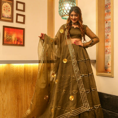 brown organza lehenga choli set
