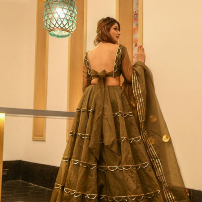 brown organza lehenga choli set